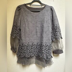 Elegant Gray Lace Women's Top